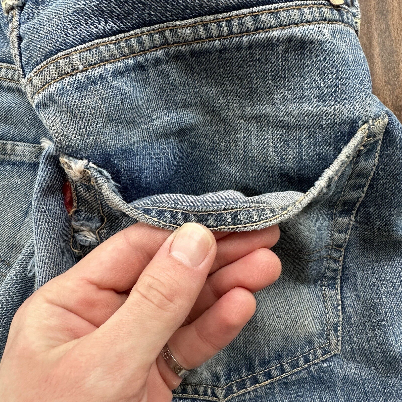 Levis 501 XX Big E True Vintage 60s Redline THRASHED Denim Jeans 1960s 27x26