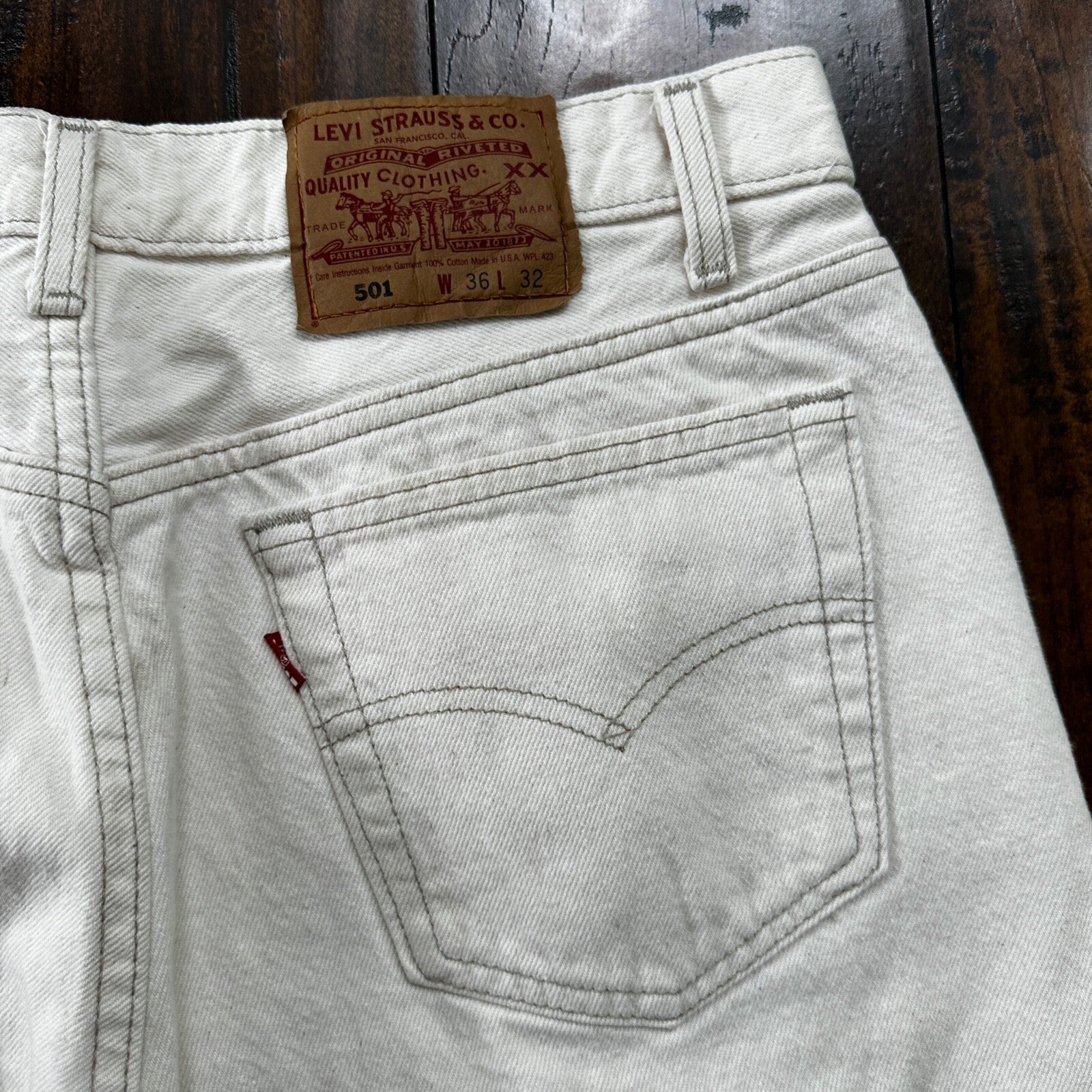 VTG 90s Levis 501 Button Fly 36x32 USA Tag Jeans Straight White XX Act 32x31