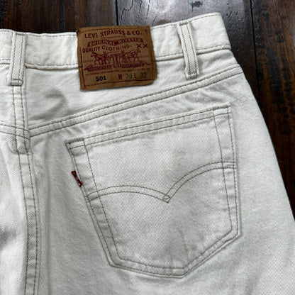 VTG 90s Levis 501 Button Fly 36x32 USA Tag Jeans Straight White XX Act 32x31