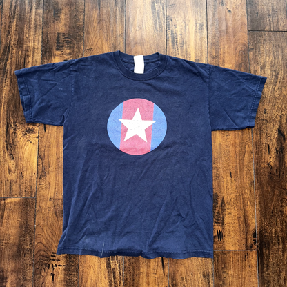 Star Captain America USA FLAG Vintage T Shirt Y2K City of Heroes Music Marvel