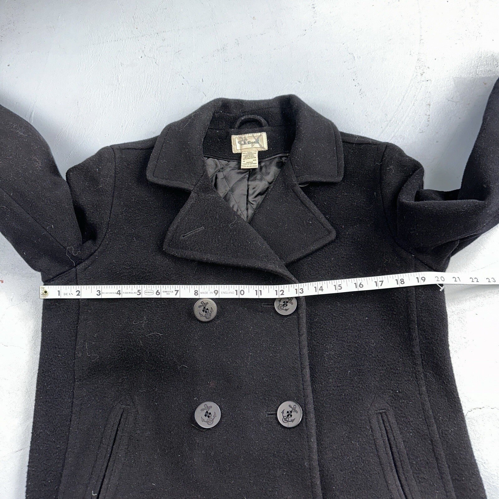 LL Bean Blue 100% Wool Pea Coat 3M Thinsulate Double Breasted Women’s Sz 10 VTG