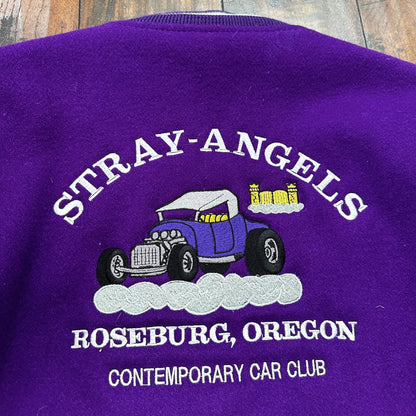 VTG Stray Angels Varsity Leather Letterman 70s Jacket XL Portland Cars Racing
