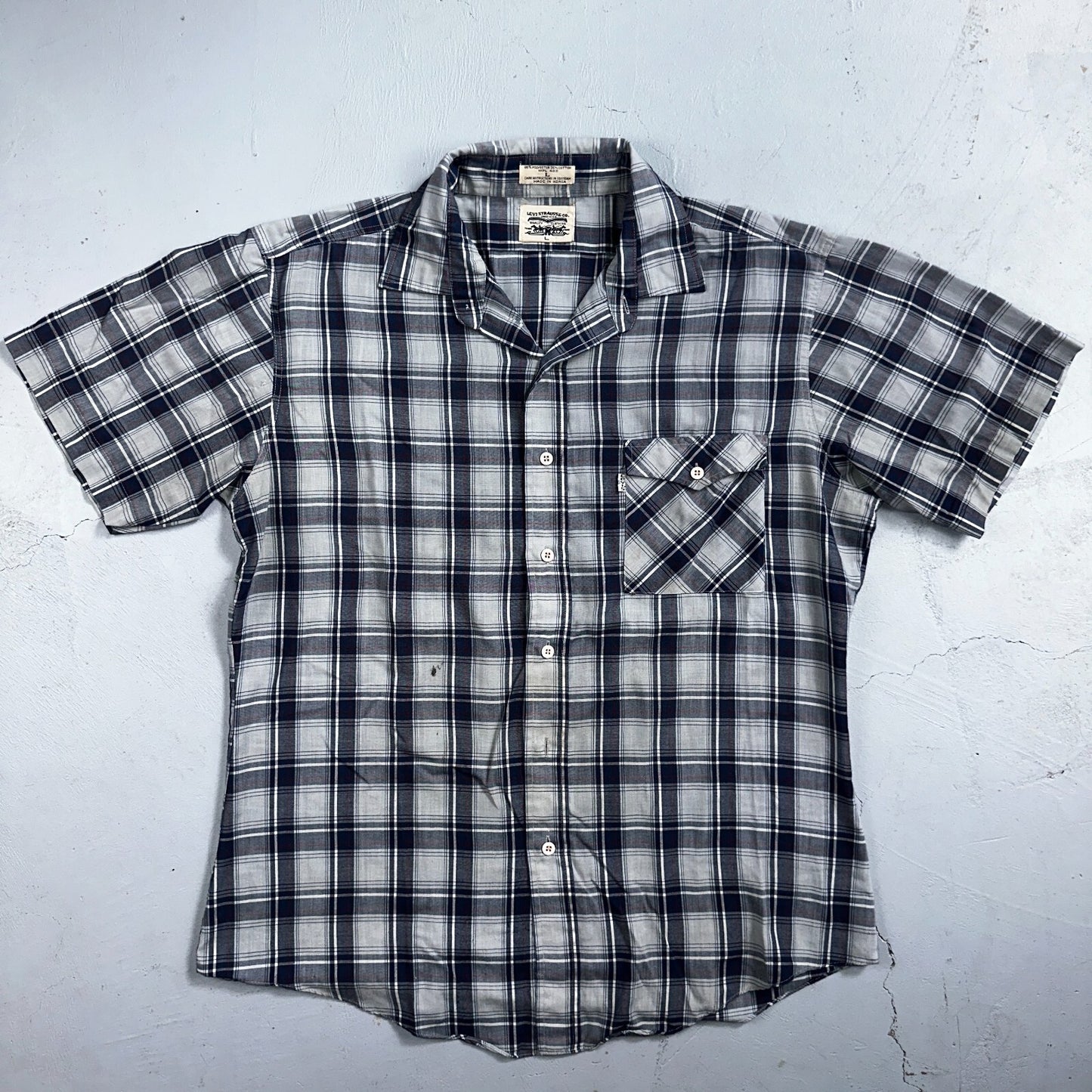 Levis VTG 1980s Pearl Snap Button Shirt Mens L Plaid 80s Cowboy Shirt Korea SS