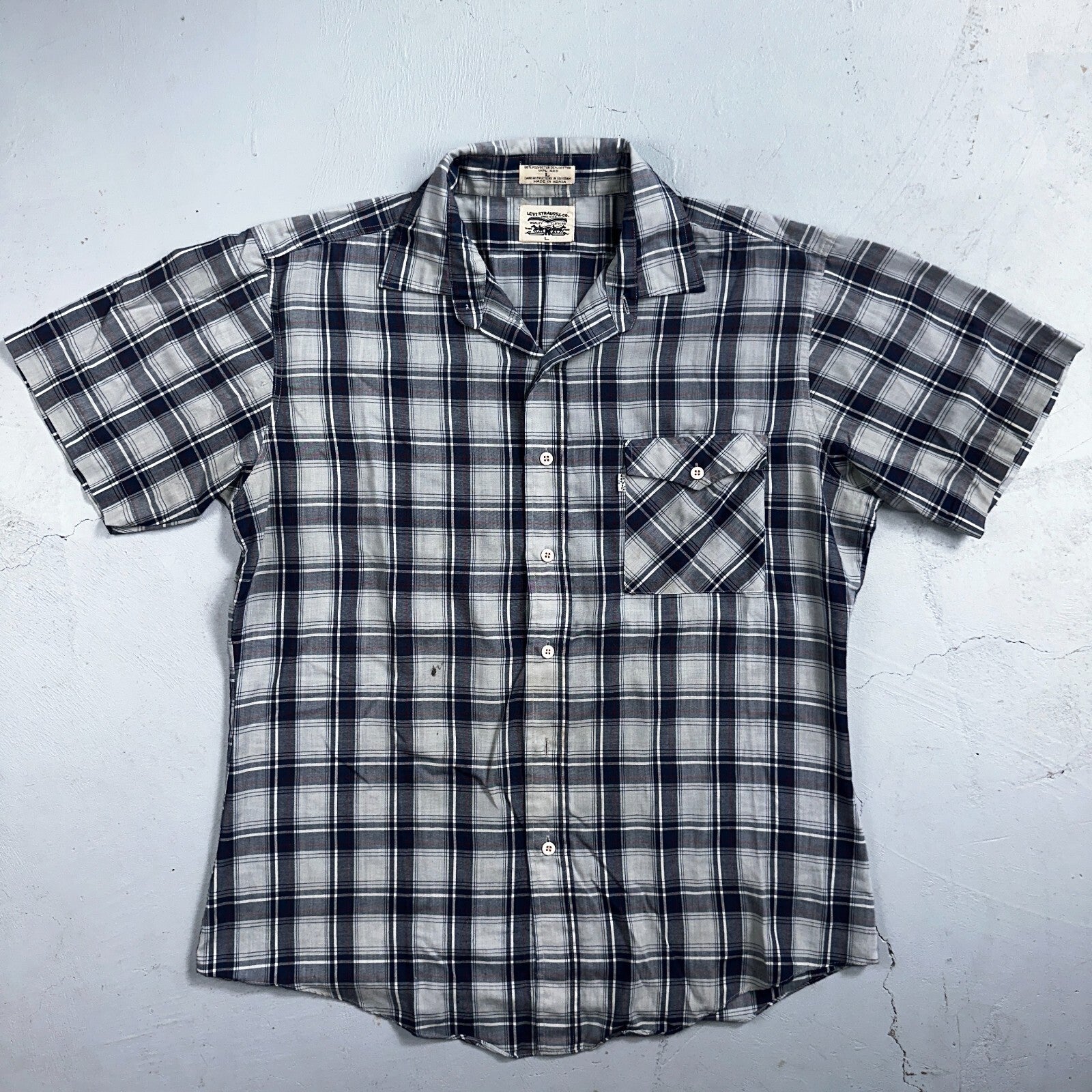 Levis VTG 1980s Pearl Snap Button Shirt Mens L Plaid 80s Cowboy Shirt Korea SS