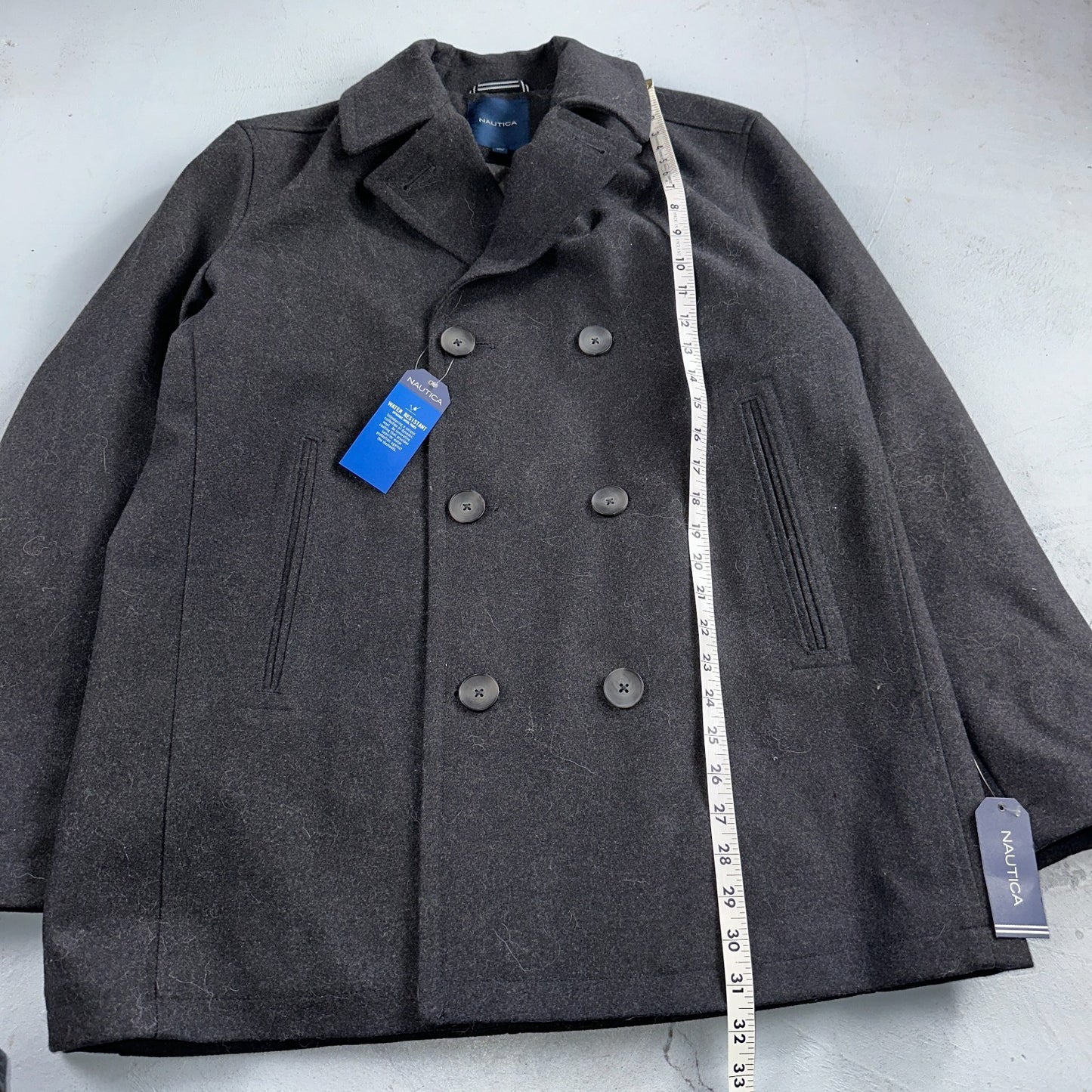 Nautica Men's Size L Double Breasted Wool Blend Collar Peacoat Black NWT $250