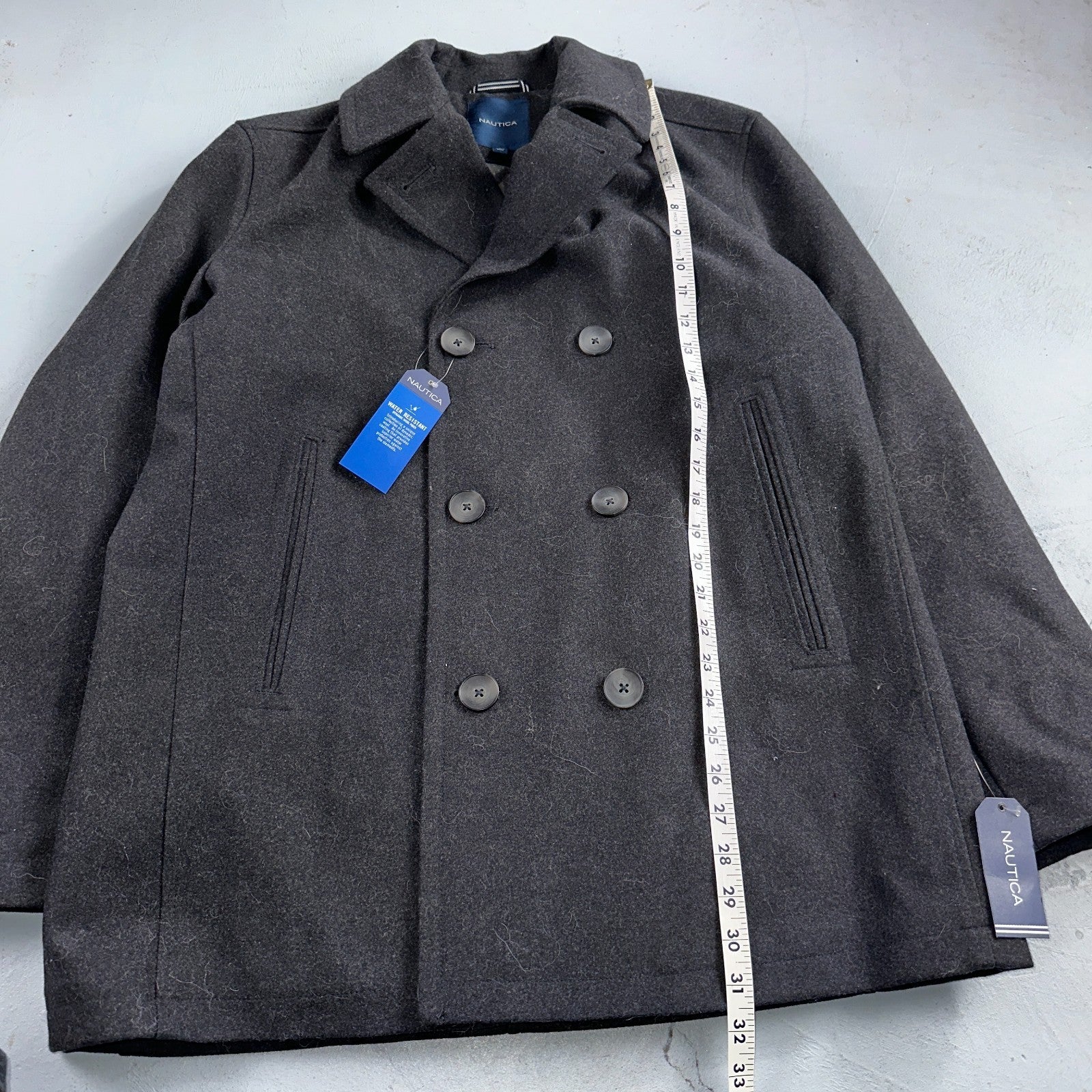 Nautica Men's Size L Double Breasted Wool Blend Collar Peacoat Black NWT $250
