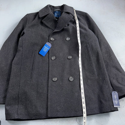 Nautica Men's Size L Double Breasted Wool Blend Collar Peacoat Black NWT $250