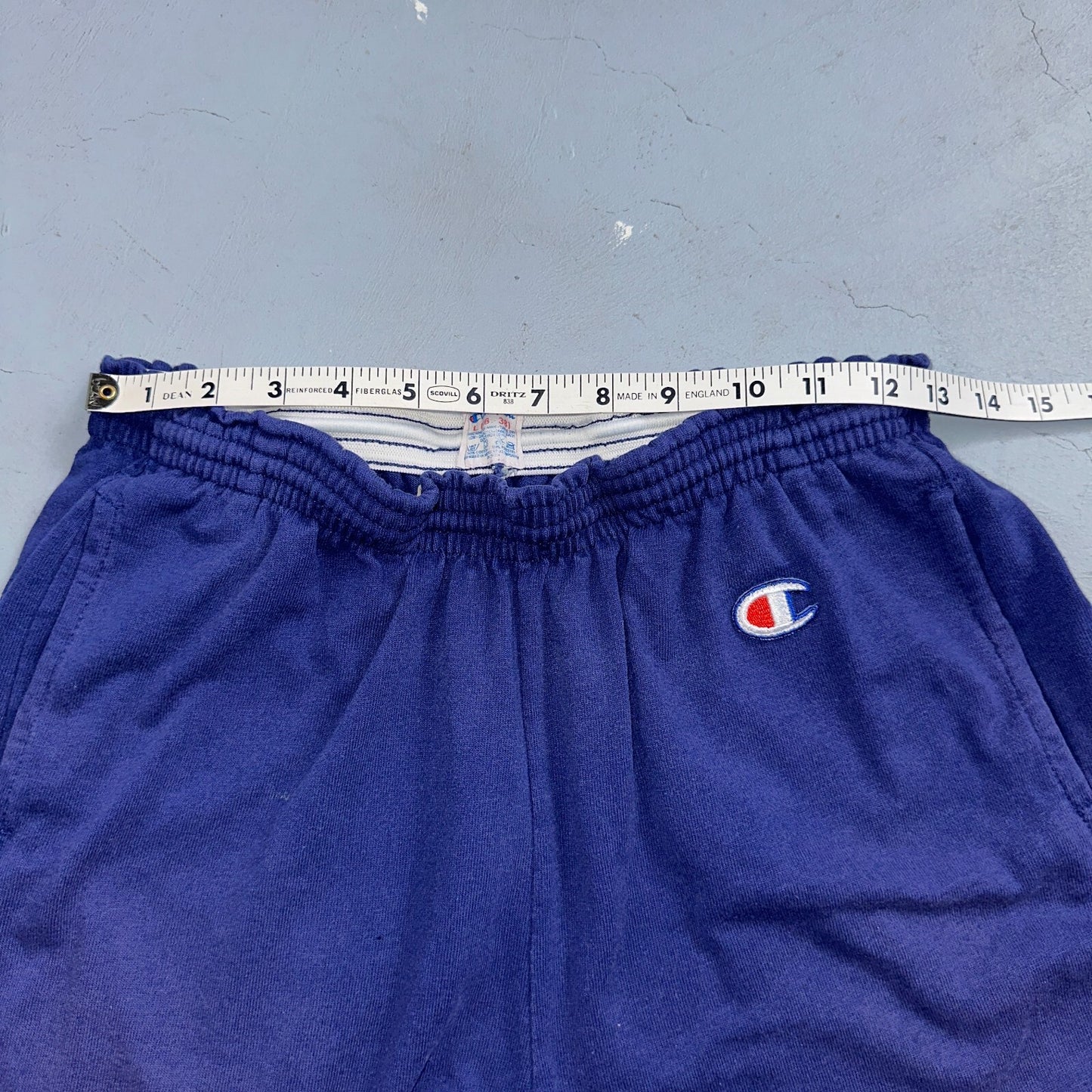 Champion VTG USA 80s Sweat Gym Shorts Large Navy Blue Faded Reverse Weave 1980s