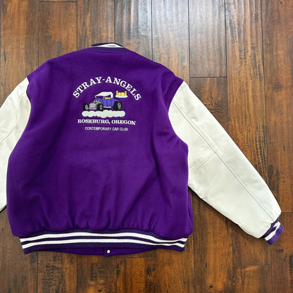 VTG Stray Angels Varsity Leather Letterman 70s Jacket XL Portland Cars Racing