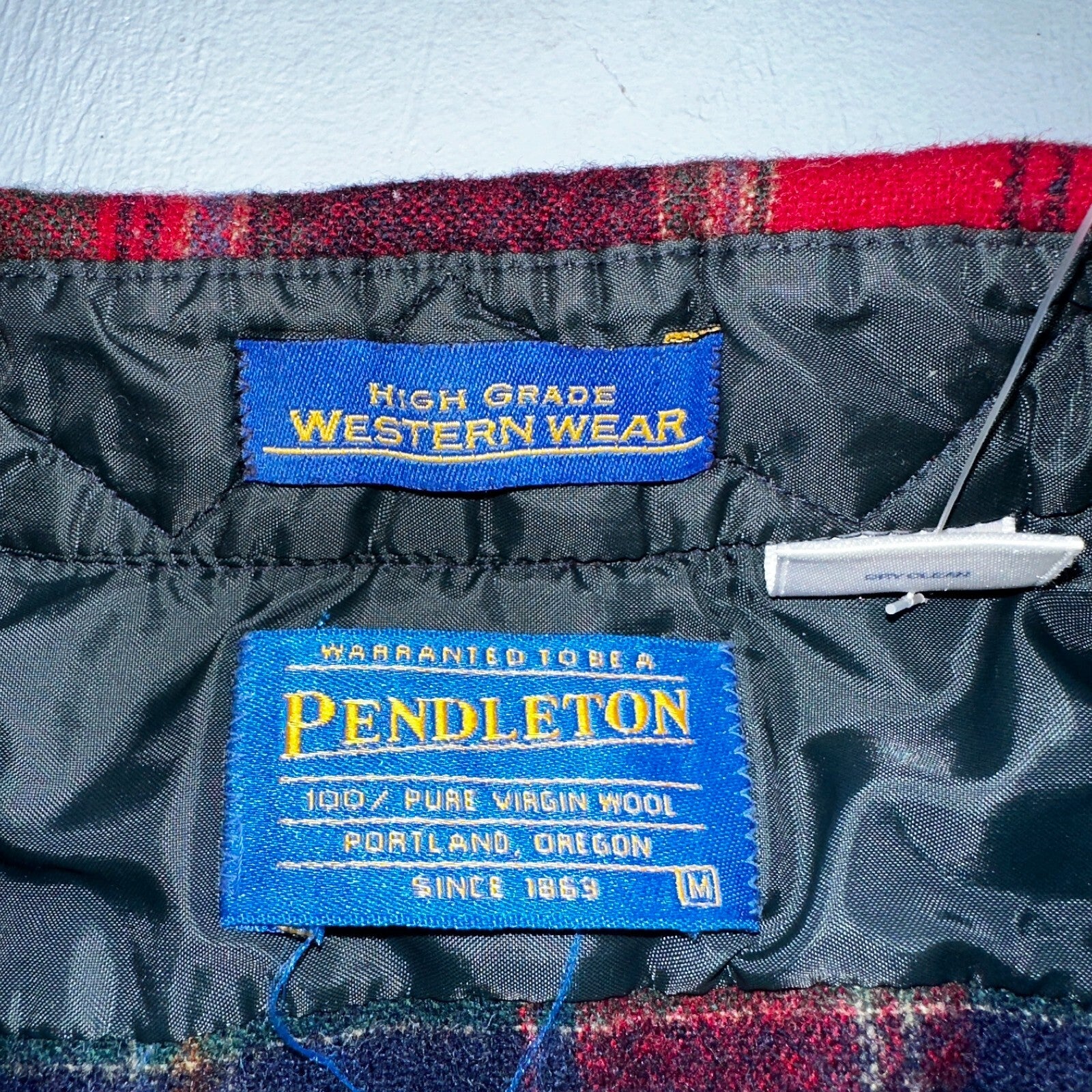 Pendleton VTG 100% Virgin Wool Western Plaid Shirt Pearl Snap Red High Grade