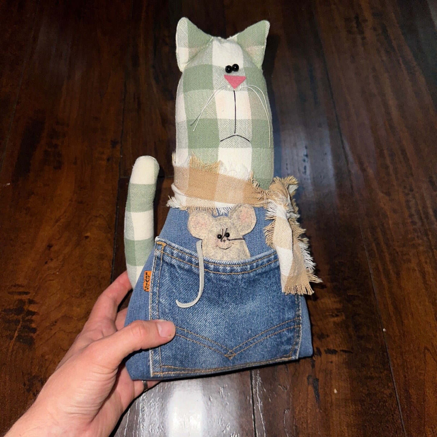 VTG Levis Plush Stuffed Animal Handmade USA Orange Tab Halloween Cat Decor