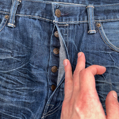 Levis 501 Y2K XX Straight Leg Jeans Blue VTG Whiskers Wash 36x32 Act 36x30