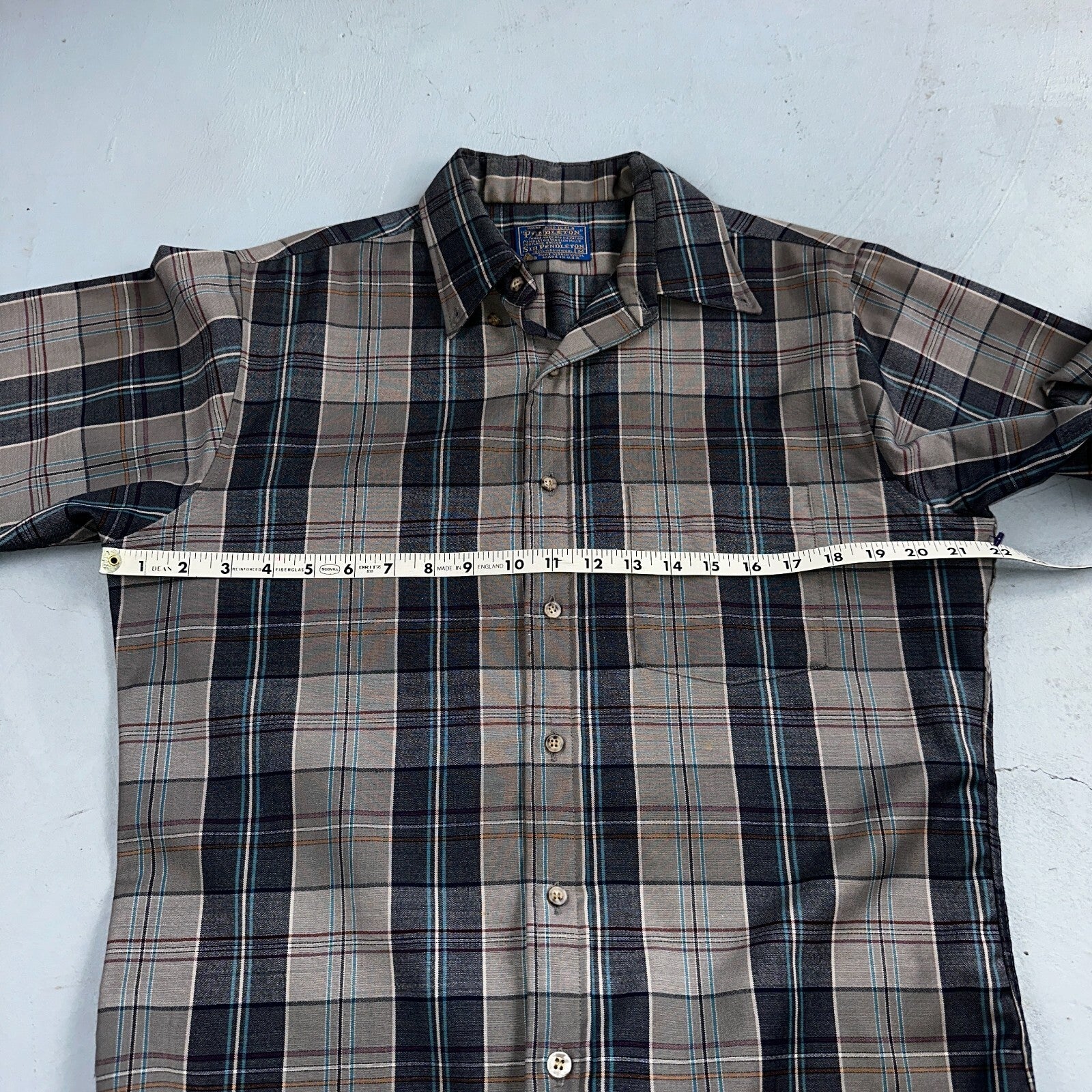 Pendleton Shirt M Blue VTG Virgin Wool Preppy Fireside 60s 70s Outdoors Mens