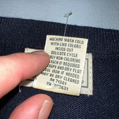 LL Bean Sweater Vest Mens Large Blue Cotton Cashmere V-Neck Sleeveless