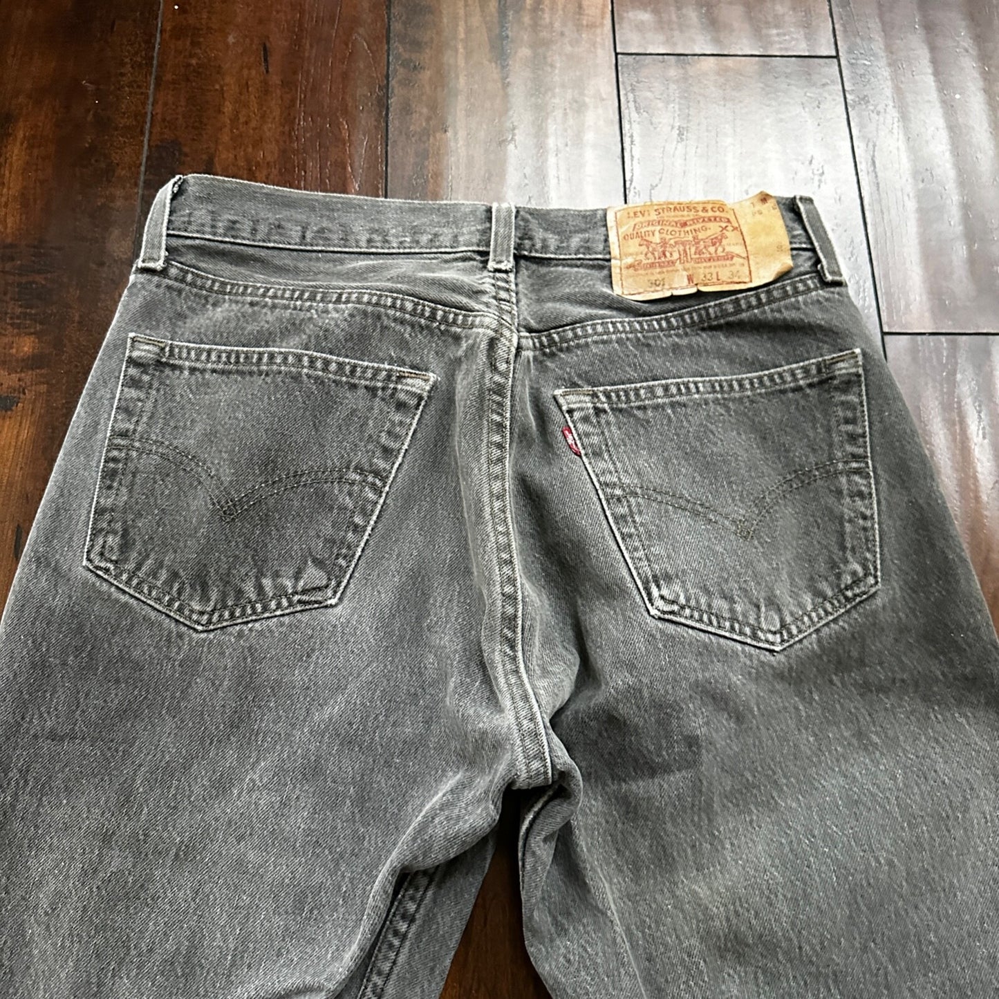 VTG 90s Levis 501 Button Fly 33x34 USA Tag Jeans Straight Wash Grey XX Act 30x32