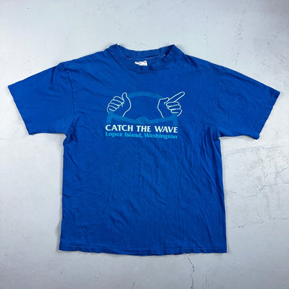 Lopez Island Washington Hanes Beefy XL VTG T Shirt Blue Catch The Wave Driving