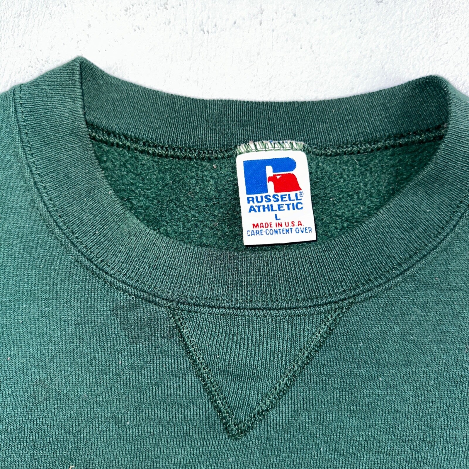 Russell Athletic USA L Sweatshirt 90s VTG Crewneck Green Basic Blank Essential