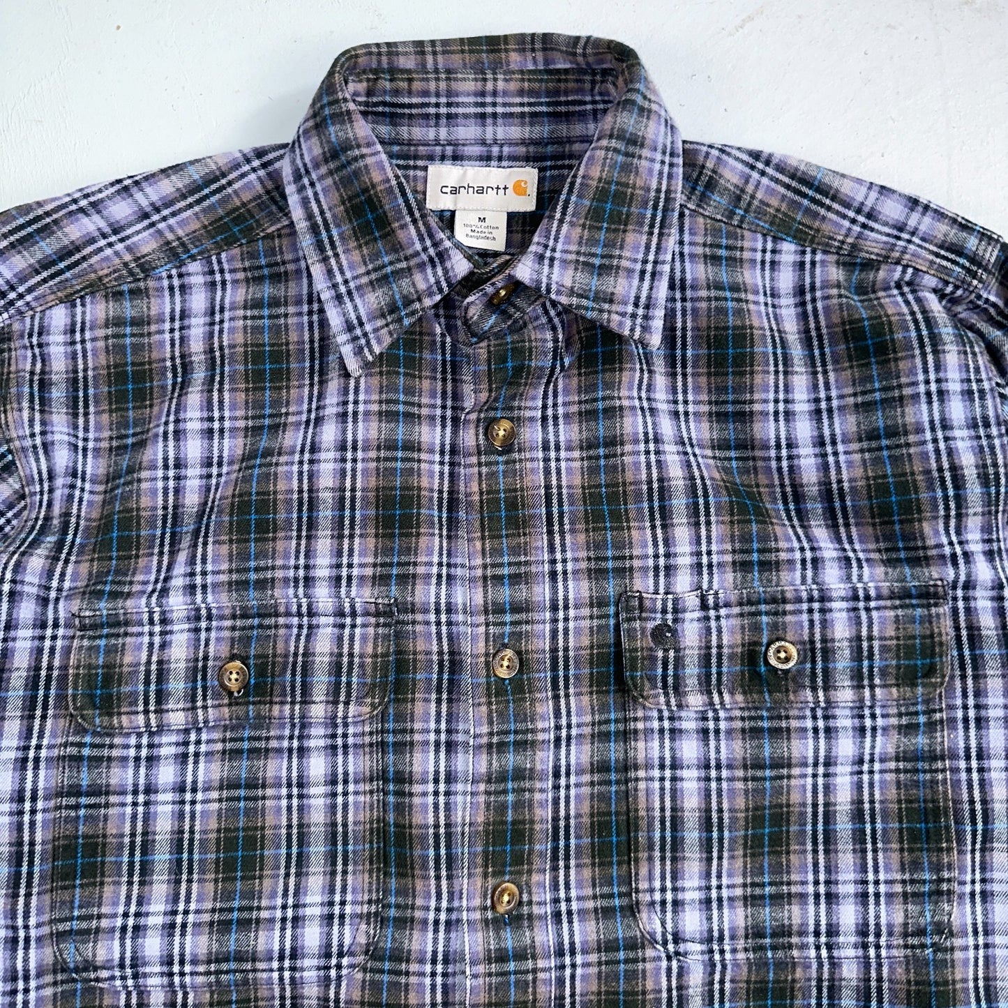 Carhartt Hubbard Plaid Flannel Button Down Work Shirt 100122 M Blue