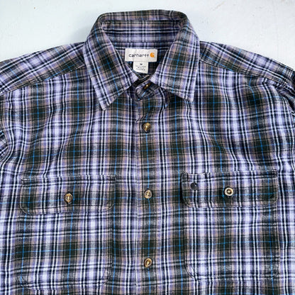 Carhartt Hubbard Plaid Flannel Button Down Work Shirt 100122 M Blue