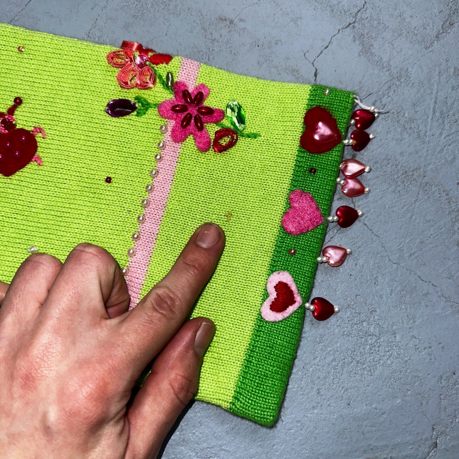 Michael Simon VTG 2000 Dragonfly Hearts Cardigan Sweater Green Valentines Day