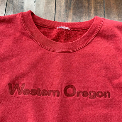 VTG Champion Western Oregon Sweatshirt Crewneck 80s 90s Embroidery 70s Red Rare