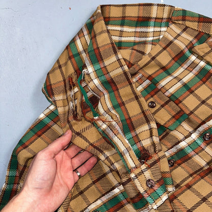 VTG Big Mac JC Penny Thick 100% Cotton Flannel Work Shirt M 70s Plaid Thrashed