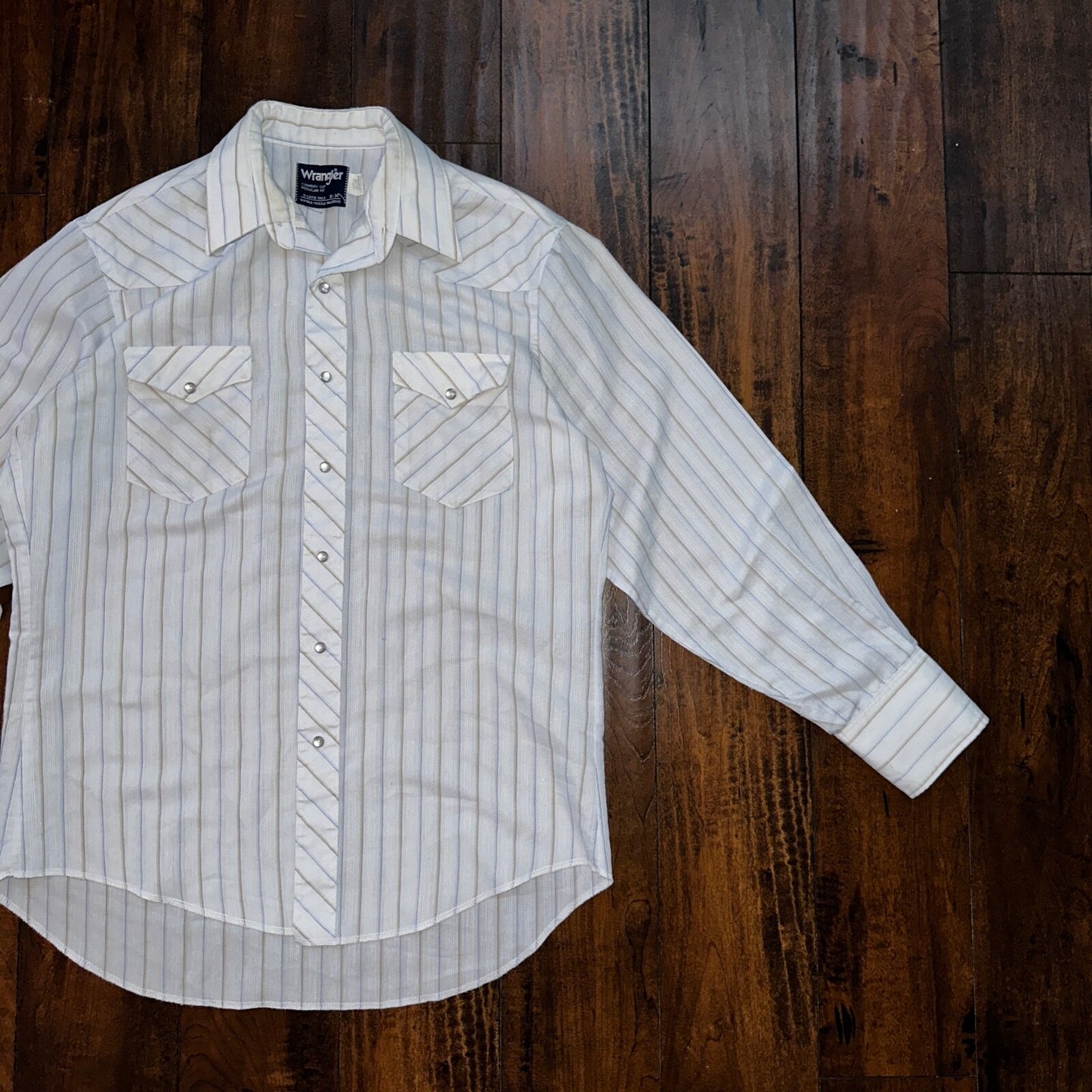 VTG Wrangler Shirt 16-34 Button USA PEARL SNAP Cowboy Cut X-Long Tail Stripe
