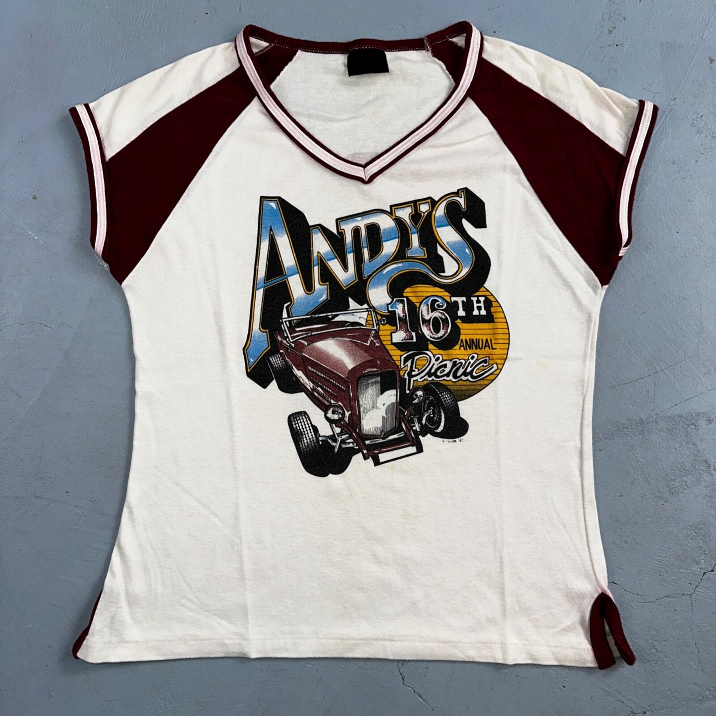 Andys Hot Rods Racing Cars Womens VTG T Shirt 80s Rare Cut Harley Girl Cool