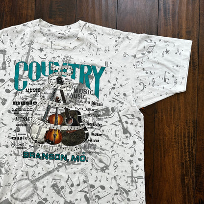 Country Music Missouri Branson Vintage T Shirt 90s AOP Gibson Guitar Martin