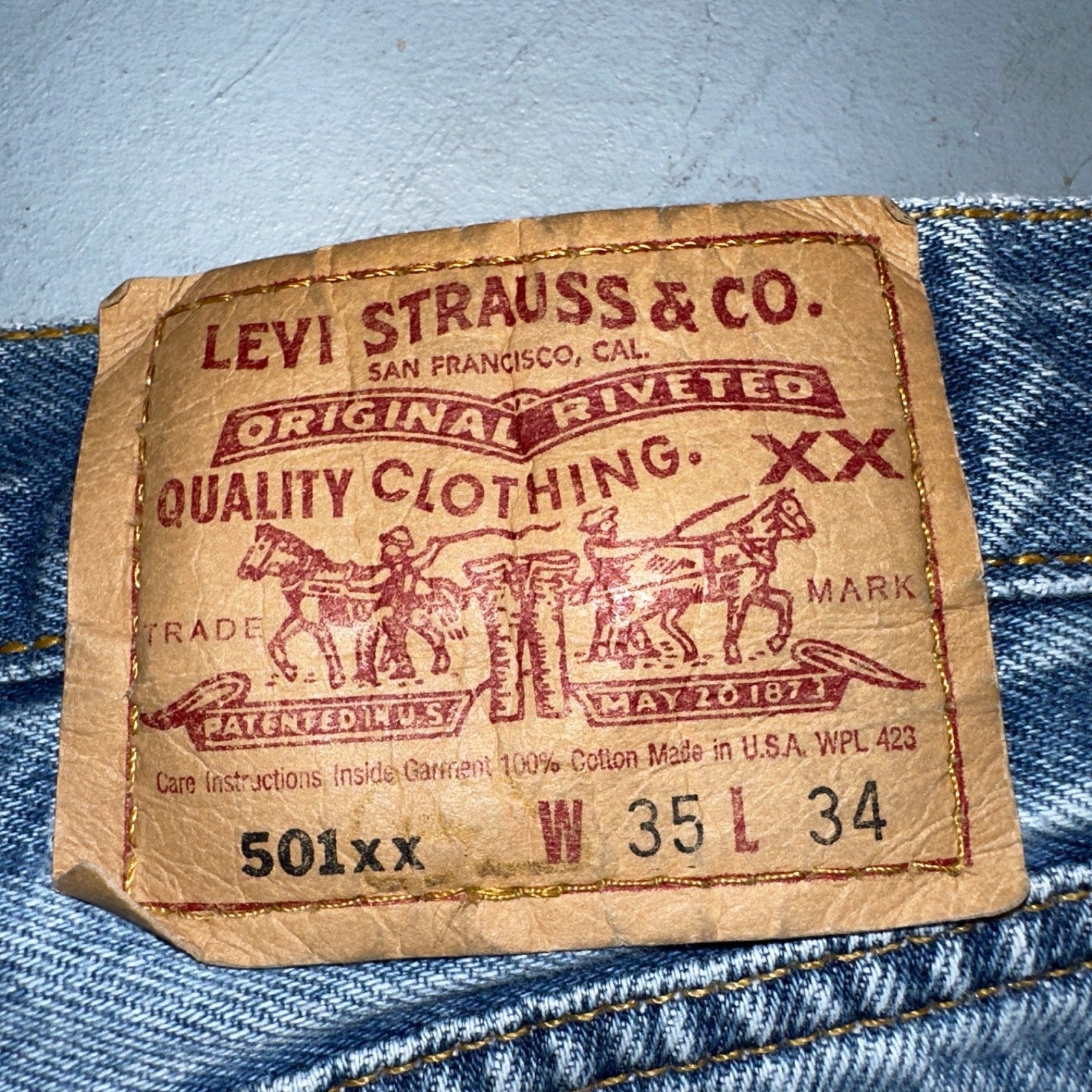 Levis 501 Vintage 90s USA XX Straight Leg Jeans Blue Light Wash 35x34 Act 33x30