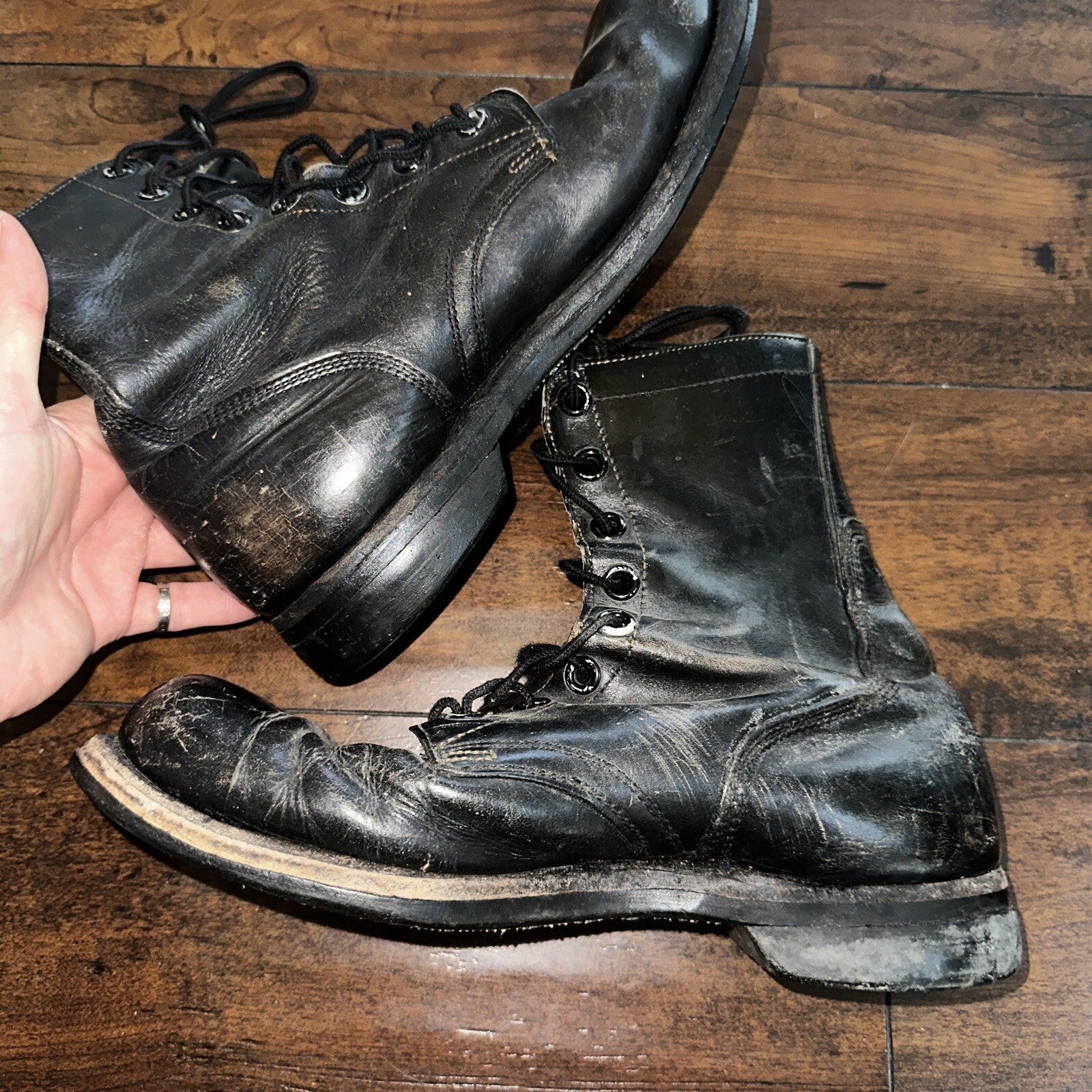 VTG Military Black Lace Up Work Boots 1950s 50s 60s Post WWII Size 8 ? High