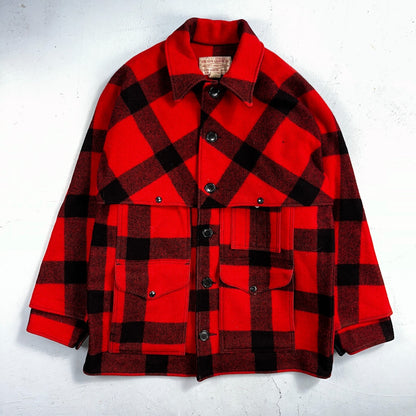 Filson Double Mackinaw Cruiser Coat Jacket Mens 46 Red Plaid Wool 70s Vintage