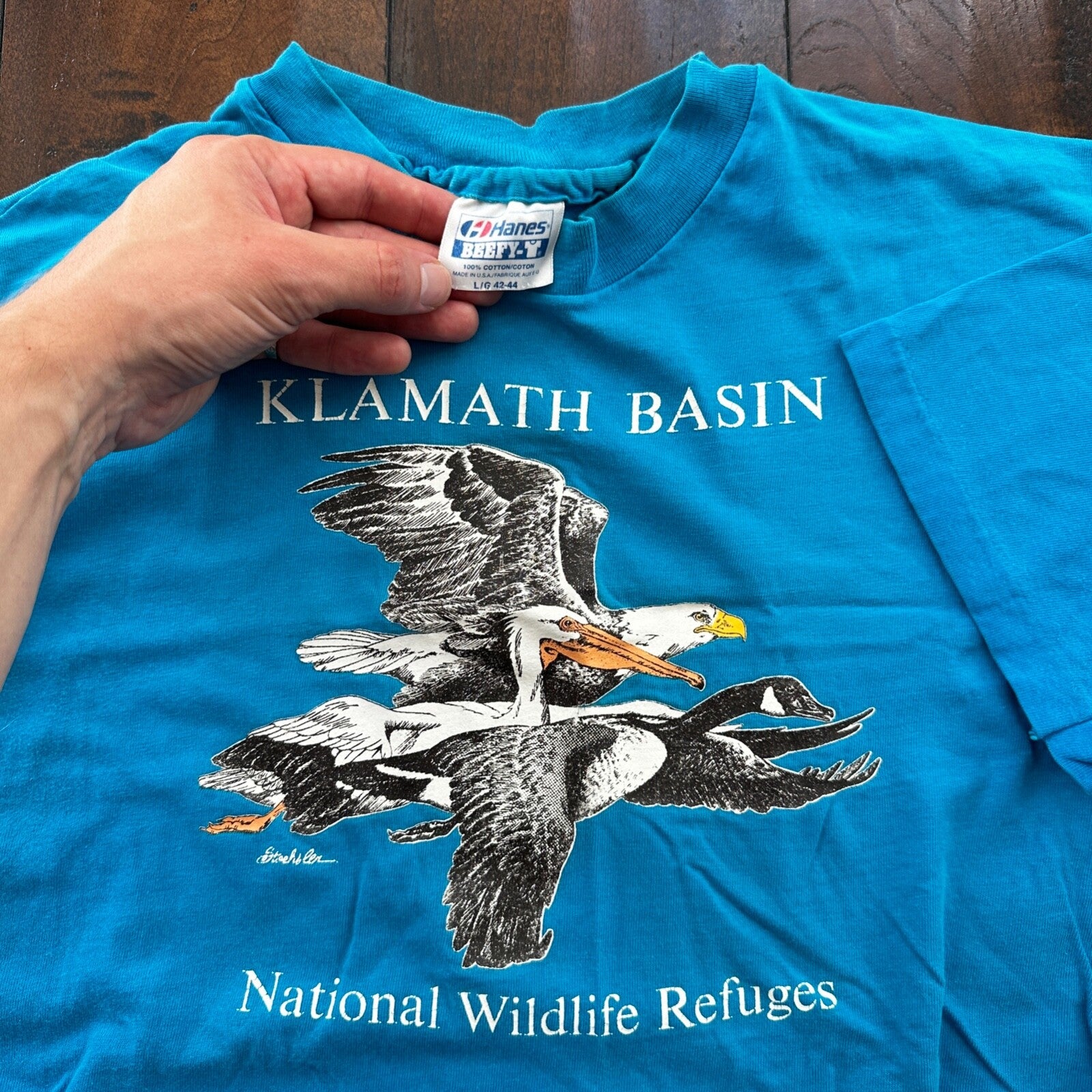 Klamath Basin Vintage T Shirt Oregon 80s Single Stitch Duck Eagle Birds Flying