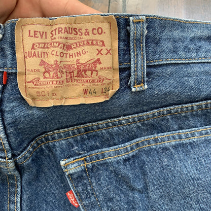 Levis 501 Vintage 90s Straight Leg XX USA Jeans 44x34 Dark Wash Act 40x30