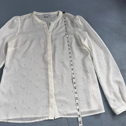 LIZ CLAIBORNE Womens Long Sleeve Button Front Blouse Shirt Studs Sz S Ivory