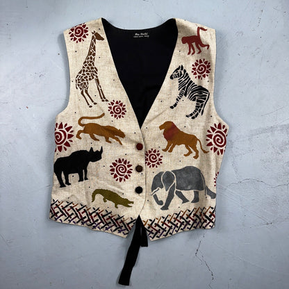 Brie Kriebel Animals Zoo Vest Art to Wear Womens Sz M Rare 80s Giraffe Elephant