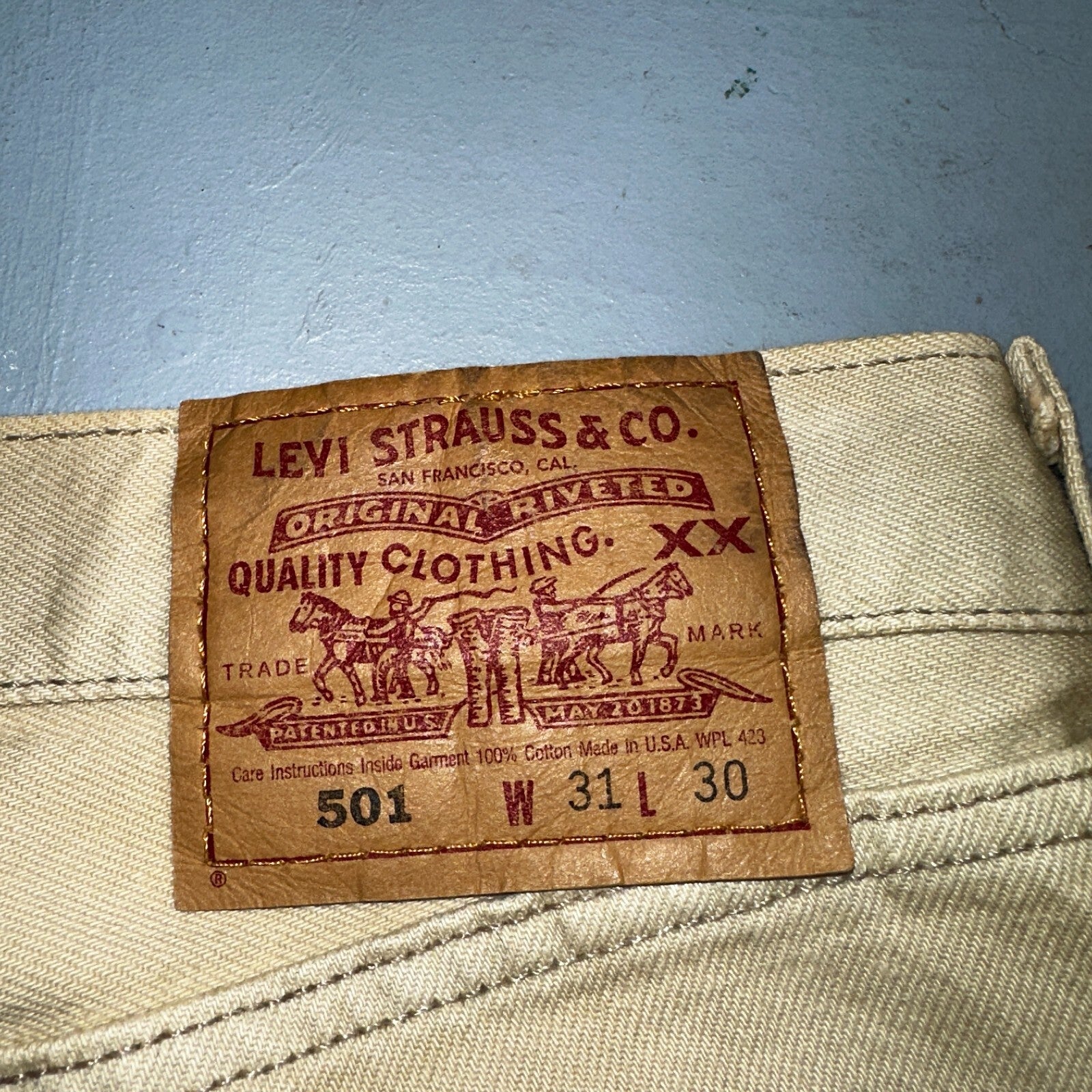 Levis 501 Vintage 90s USA XX Straight Leg Jeans Khaki Light Wash 31x30 Act 31x29