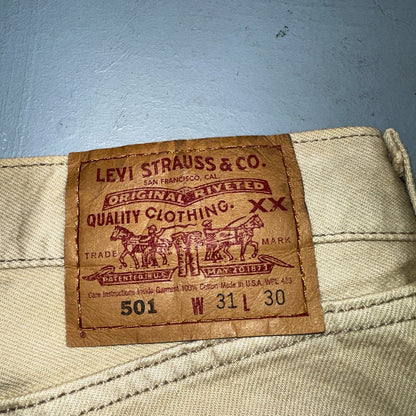Levis 501 Vintage 90s USA XX Straight Leg Jeans Khaki Light Wash 31x30 Act 31x29