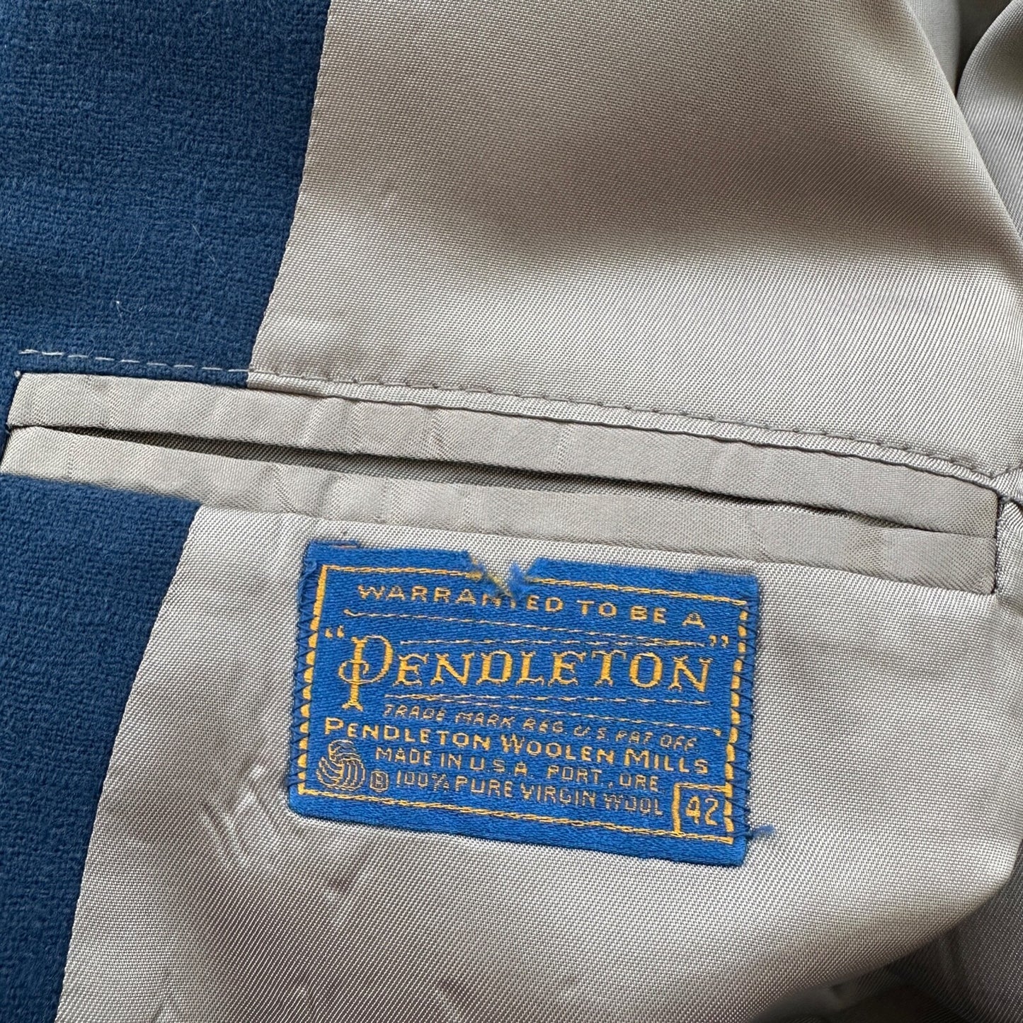 VTG Pendleton Jacket Blazer Men's 42 Blue 100% Pure Virgin Wool USA Western 70s