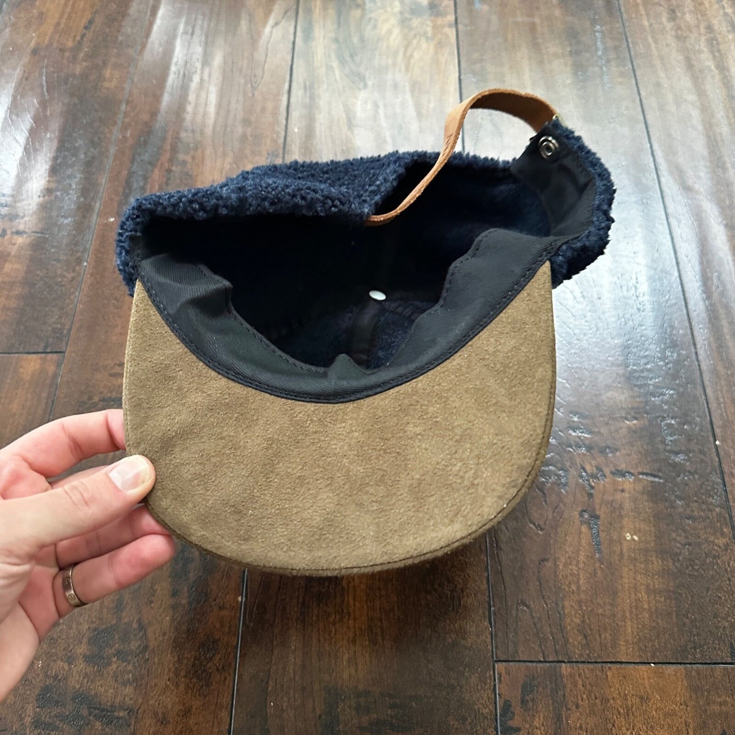 Pendleton Sport Hat Fleece Suede Flap Camp Navy USA Made Vtg 90s