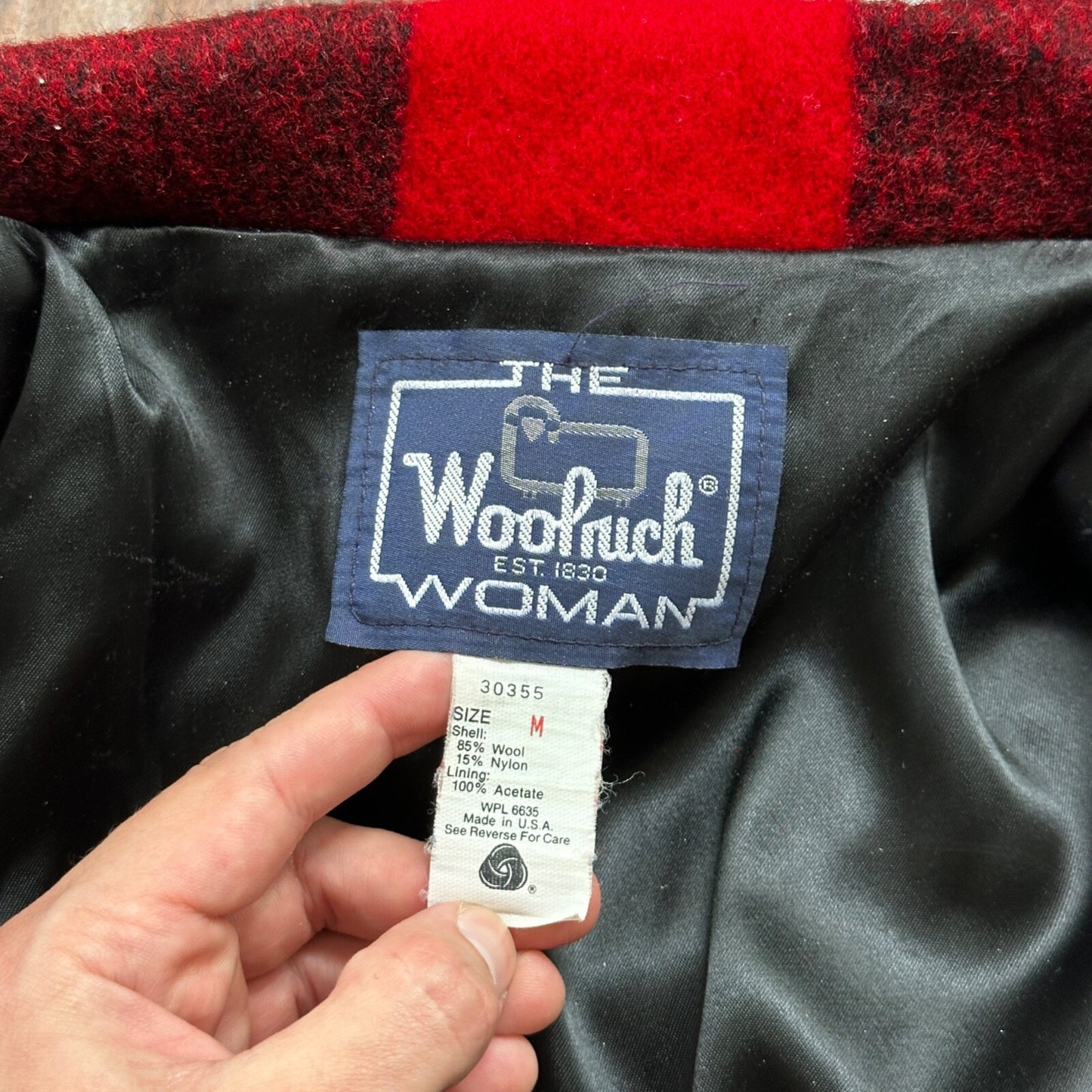 VTG Woolrich Coat Womens M Red Black Plaid Wool Blend Mackinaw Jacket 1970s 70s
