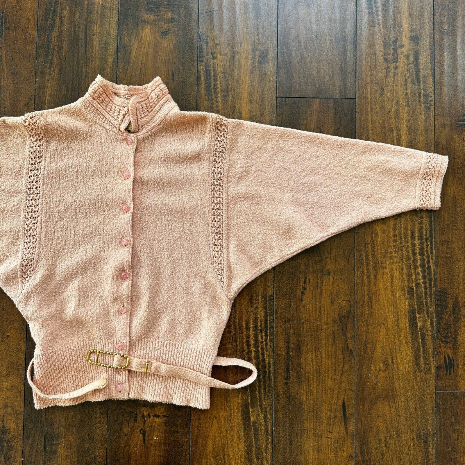 VTG 1960s Pink Knit Cardigan Sweater Rockabilly 60s Wool Belted Chapter House