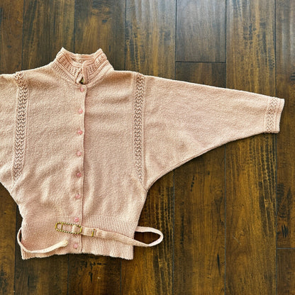 VTG 1960s Pink Knit Cardigan Sweater Rockabilly 60s Wool Belted Chapter House