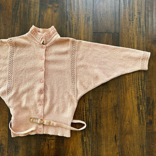 VTG 1960s Pink Knit Cardigan Sweater Rockabilly 60s Wool Belted Chapter House