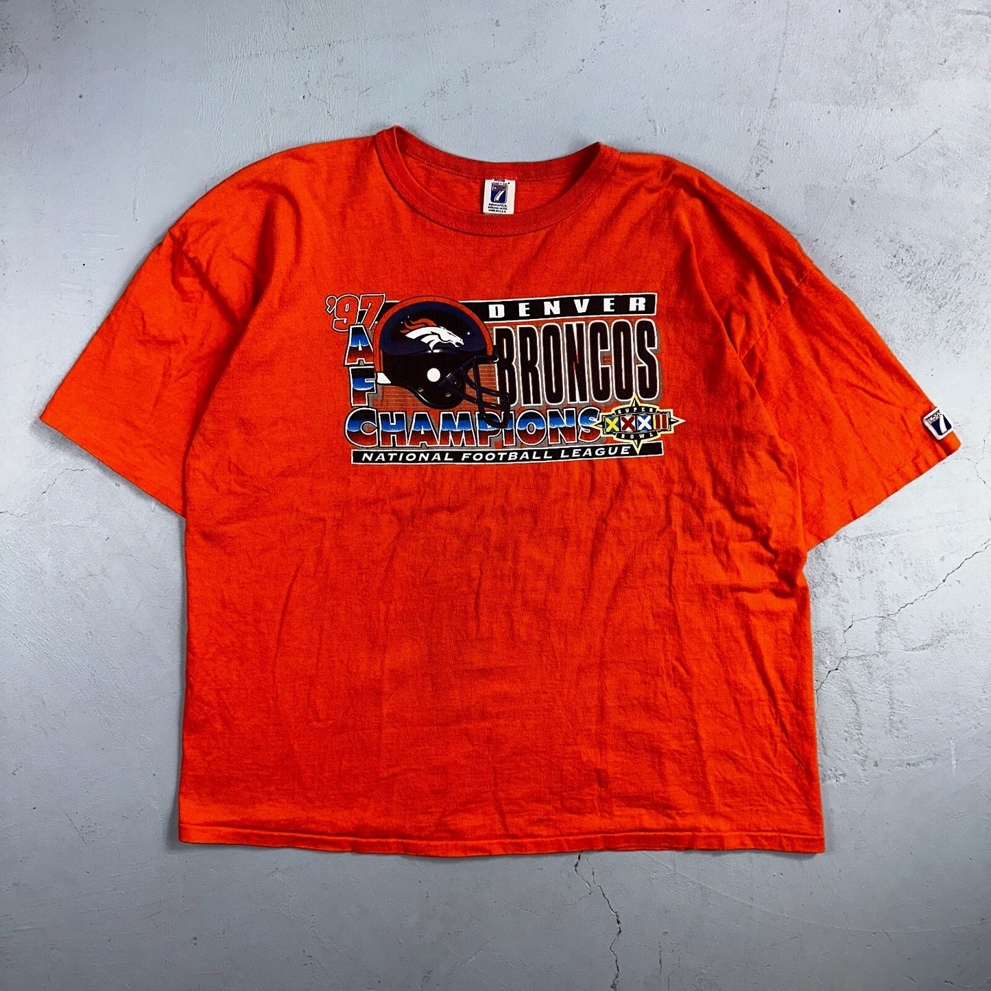 Denver Broncos 1997 Vintage Logo 7 AFC Champion T Shirt Orange Football 2XL