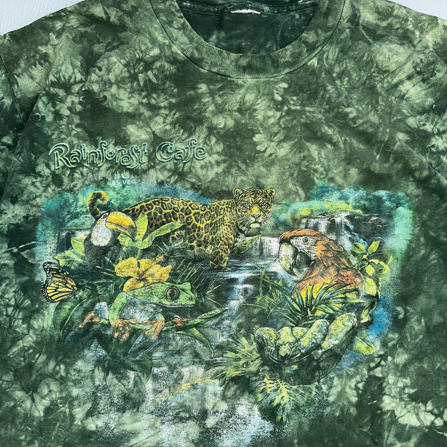 Rainforest Cafe VTG Shirt Mens Large Green Tie Dye Las Vegas Y2K Faded THrashed
