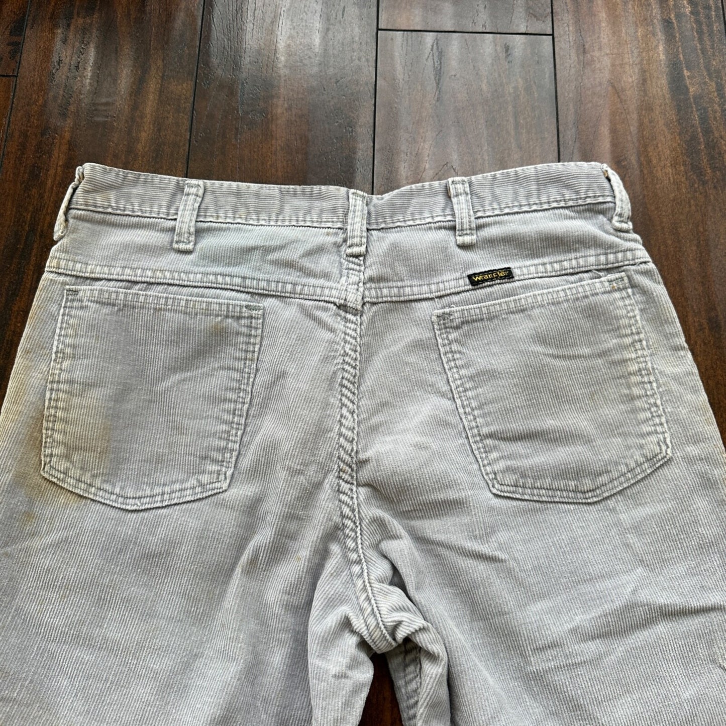 VTG 60s Wrangler USA Grey Corduroy Pants 34S 70s 33x23 Capri Cut Cowboy RARE