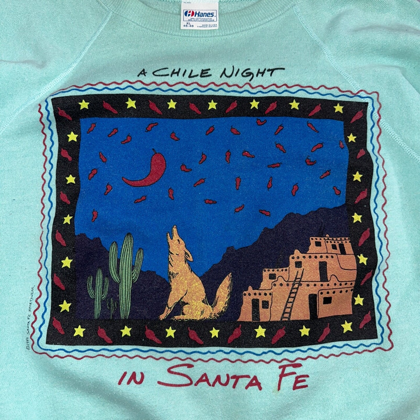 Hanes XL Santa Fe Chili Night Sweatshirt XL 80s VTG Crewneck Howling Wolf