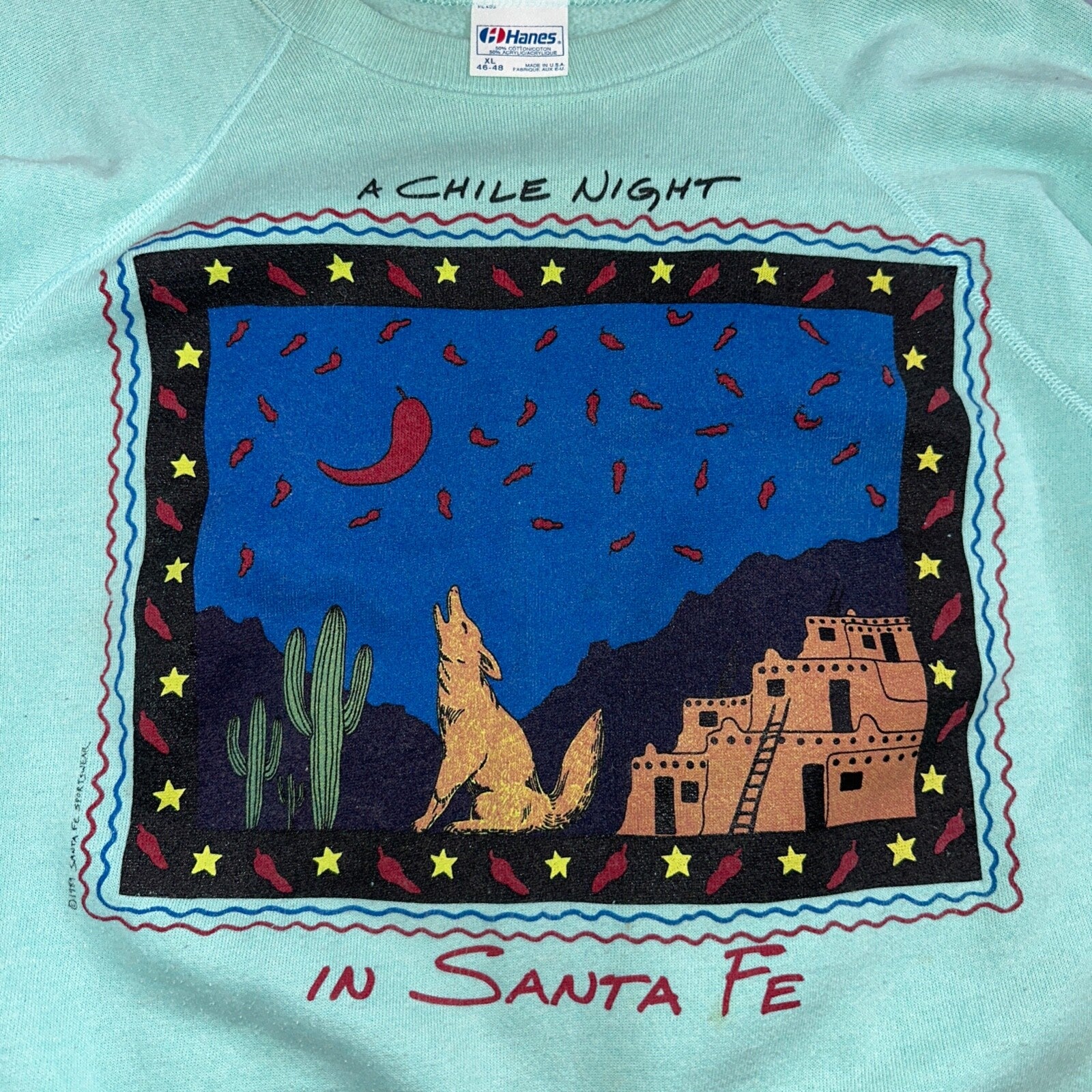 Hanes XL Santa Fe Chili Night Sweatshirt XL 80s VTG Crewneck Howling Wolf