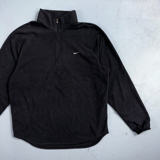 Nike Therma Quarter Zip Training Top Mens S Black Pullover Fleece Lined VTG